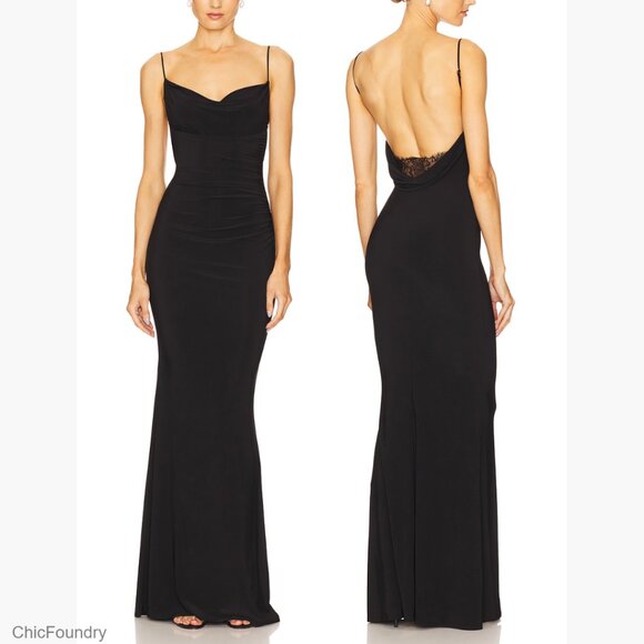 Backless Lace Formal Maxi Dress Spaghetti Straps Mermaid Evening Gown - Picture 7 of 7